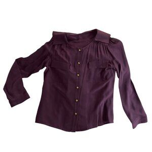 Hunter Dixon New York Eggplant purple silk midi-collared top tunic M